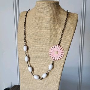 Daisy Necklace Pink Vintage Brass Chain
